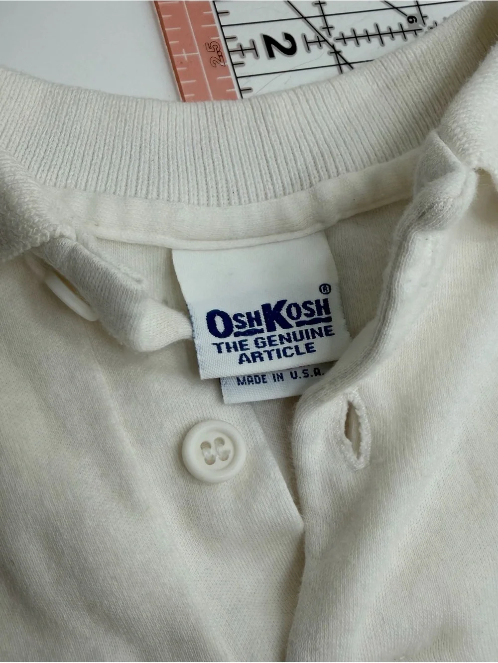 Vintage OshKosh B'gosh White Long-Sleeve Polo Shirt with Stripe Collar